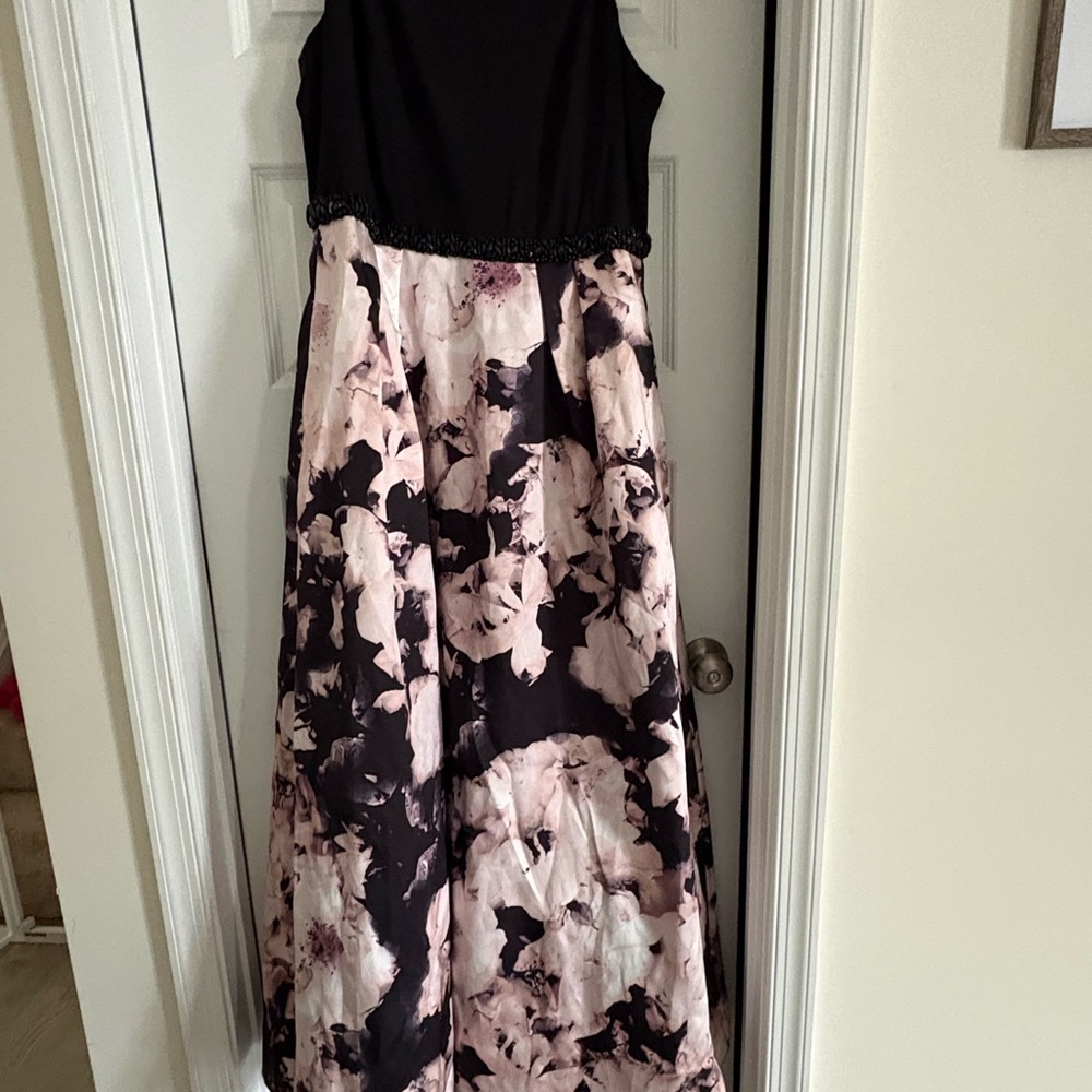 Elegant Black and Pink Floral Prom Dress
